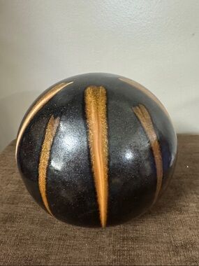 Better Homes And Gardens Black Ceramic Sphere with Gold Brushstroke Detail